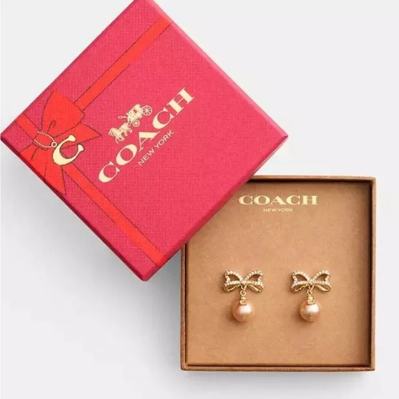 ‼️‼️last 3‼️NWT！Coach Bow Pearl Drop Earrings（CY107）fast shipping HOLIDAY GIFT - Picture 4 of 5